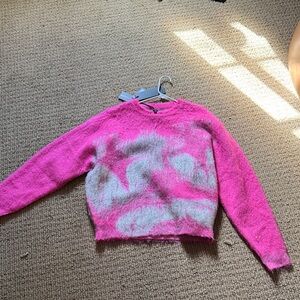 Vibrant Pink and Gray Women's Crew Neck Sweater VALABASAS